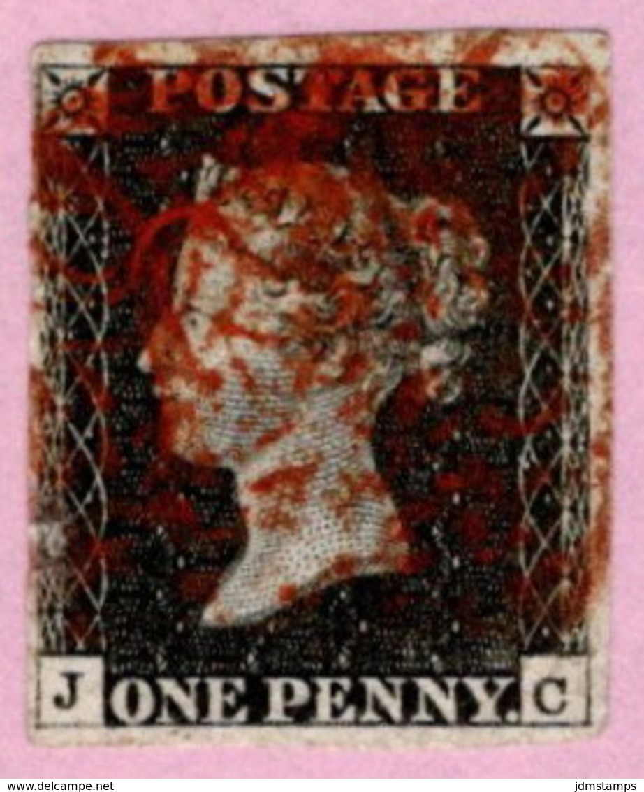 GBR SC #1 U (J,C) 1840 Queen Victoria 4 Margins W/red Cancel CV $375.00 - Used Stamps