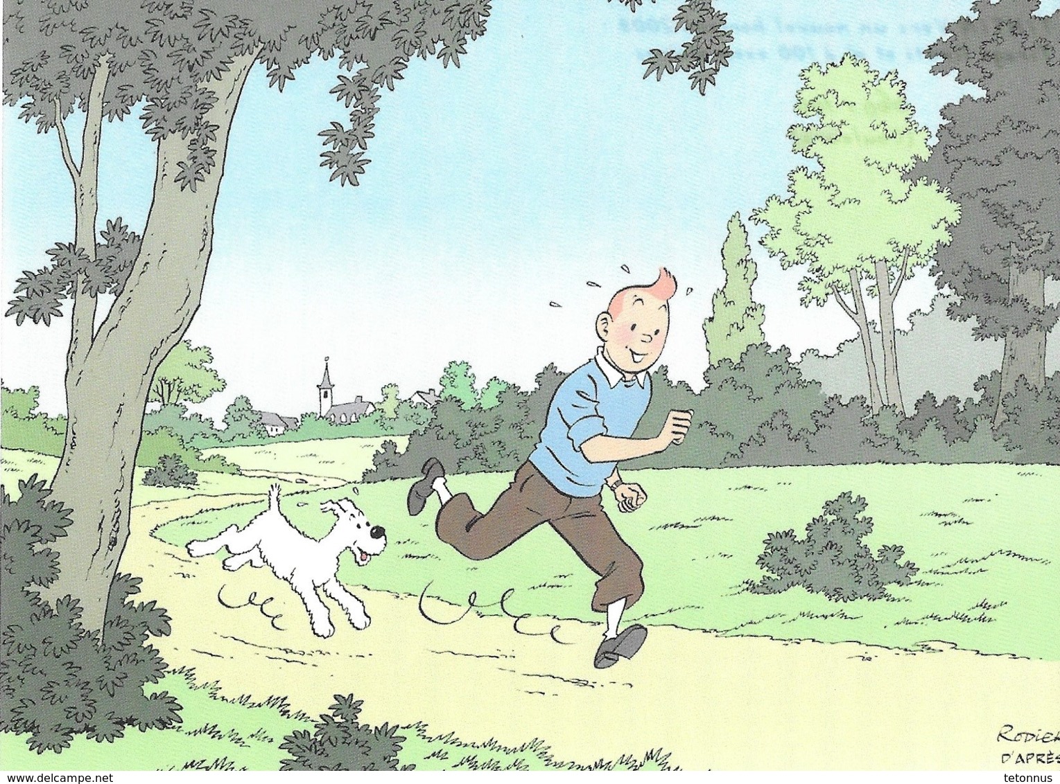 CARTE POSTALE TINTIN COURANT PAR RODIER EN COULEURS (14) - Postcards