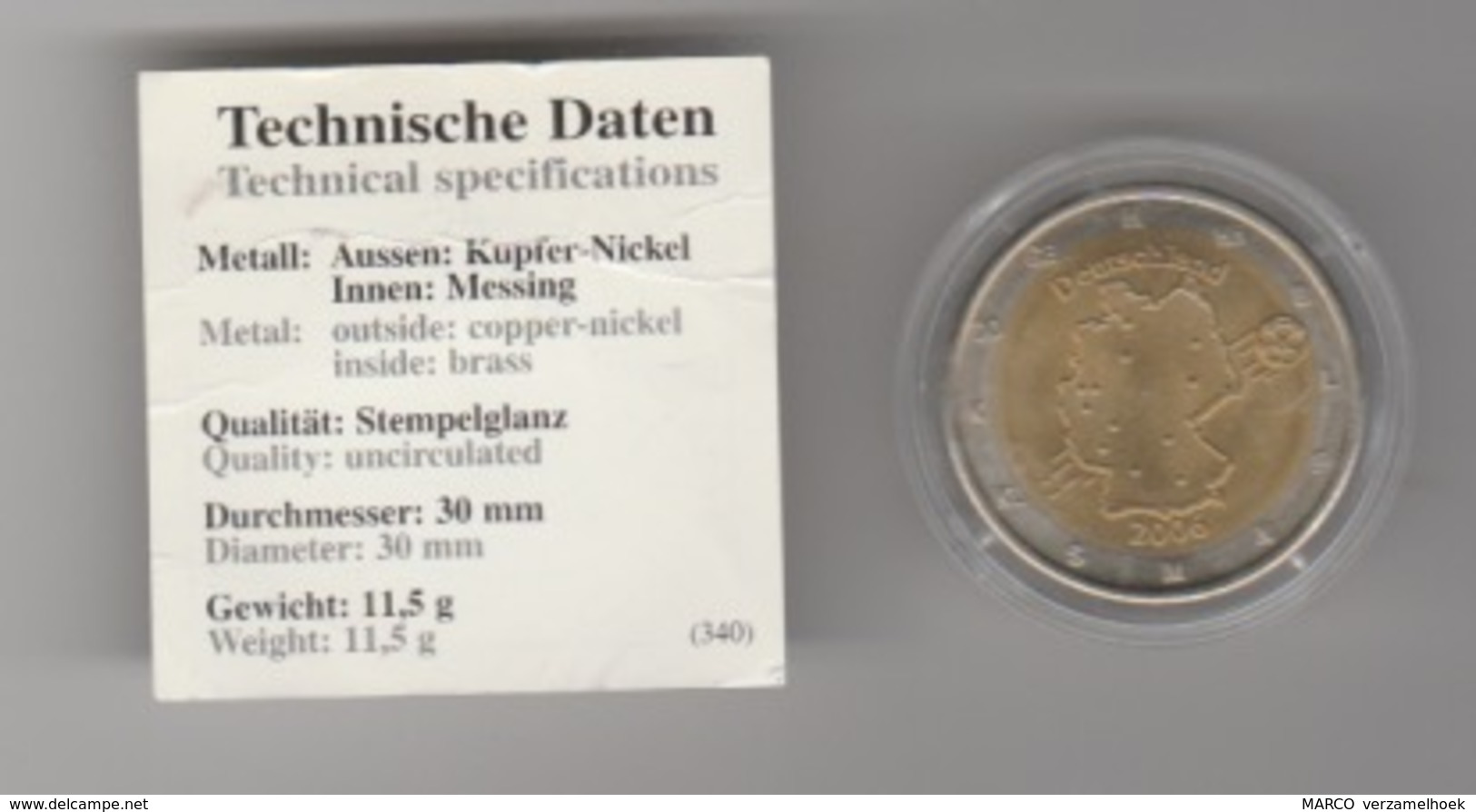 Fussball WM2006 2 Euro Deutschland Gedenkmünze Mit Zertifikate UNC - Pièces écrasées (Elongated Coins)