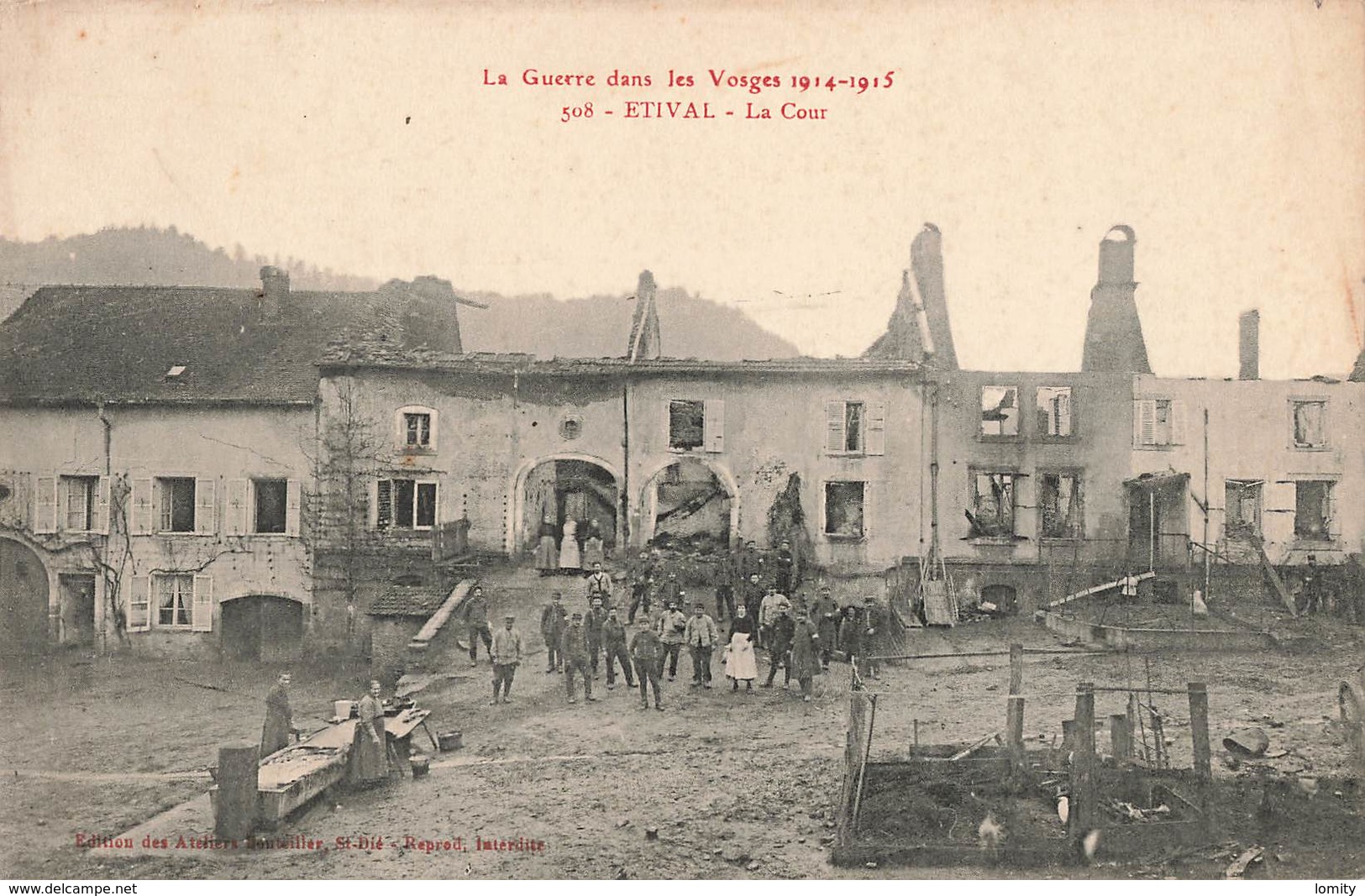 88 Etival La Cour Ruines Cpa Carte Animée La Guerre Dans Les Vosges 1914 1915 - Etival Clairefontaine