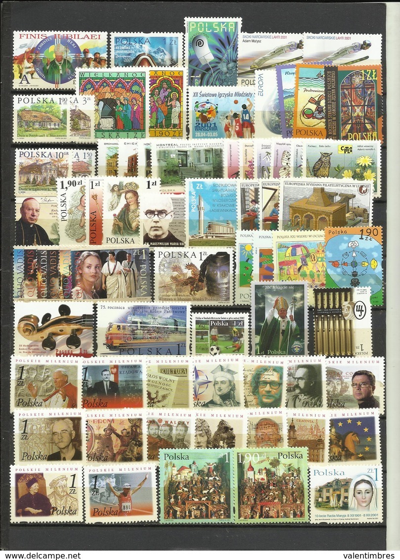 Pologne Année Complète ** 2001  YT  3646/3715   70  Timbres  Poland  Polen Polska - Años Completos