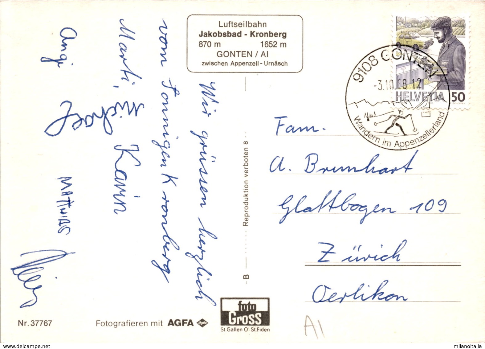 Luftseilbahn Jakobsbad - Kronberg - Gonten / AI - 3 Bilder (37767) * 3. 10. 1988 - Gonten