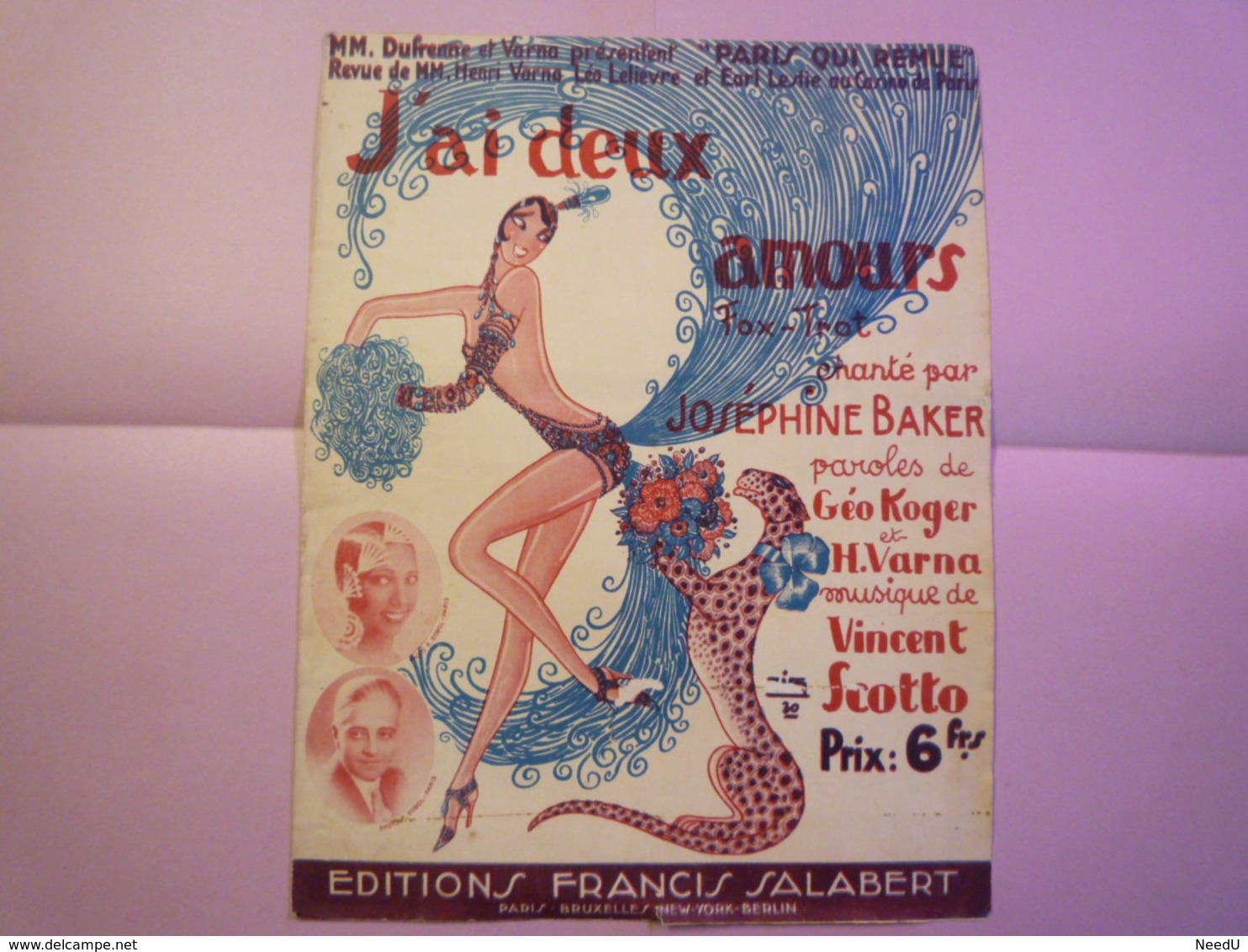 GP 2020 - 2488  Joséphine BAKER  :  Partition Musicale Illustrée  " J'ai Deux Amours "   XXX - Other & Unclassified