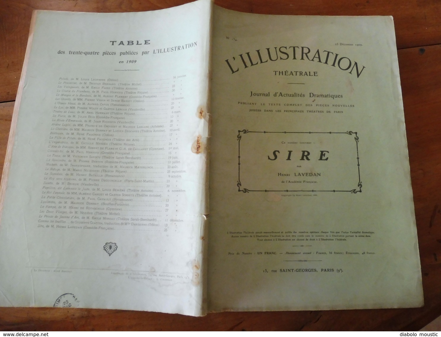 1909 L'illustration Théâtrale  -  SIRE  Par  Henri Lavedan - Other & Unclassified