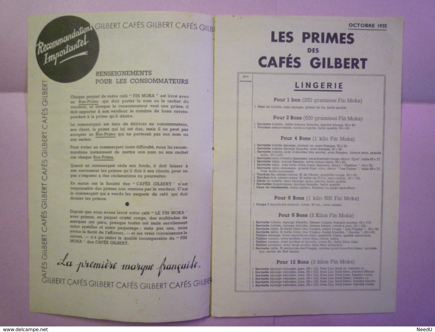 GP 2020 - 2495  Brochure  PUB  "Les PRIMES Des Cafés GILBERT"  12 Pages   XXX - Ohne Zuordnung