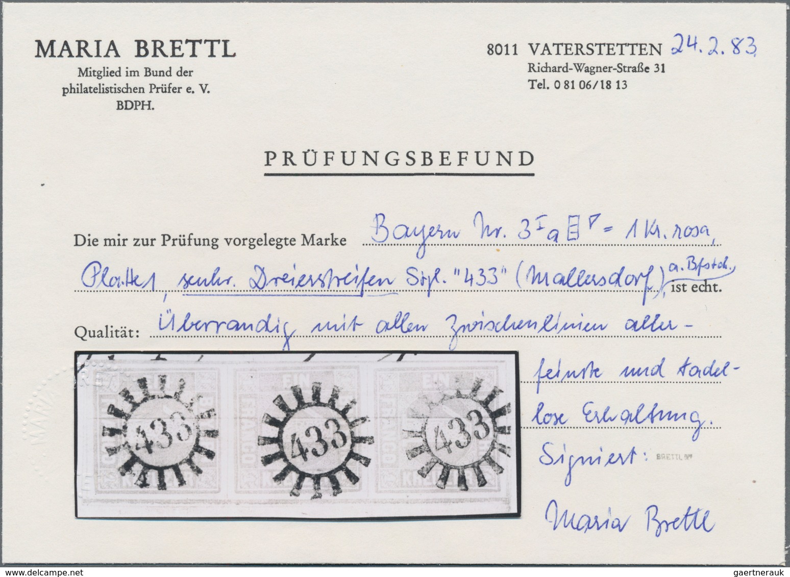 Bayern - Marken Und Briefe: 1850, 1 Kr. Rosa In Platte I Als Senkrechter Dreierstreifen Allseits übe - Otros & Sin Clasificación