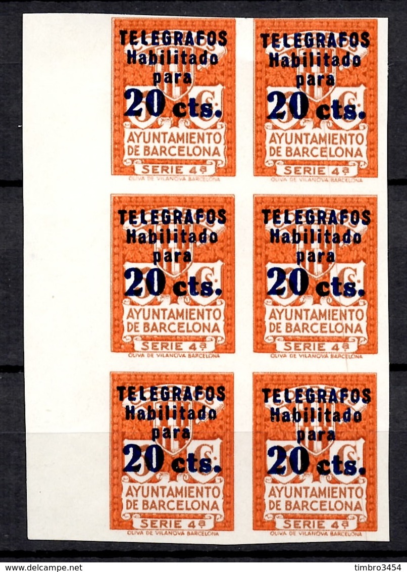 Espagne/Barcelone YT N° 19 En Bloc De Six Timbres Non Dentelés Neufs ** MNH. TB Et Rare! A Saisir! - Barcelona