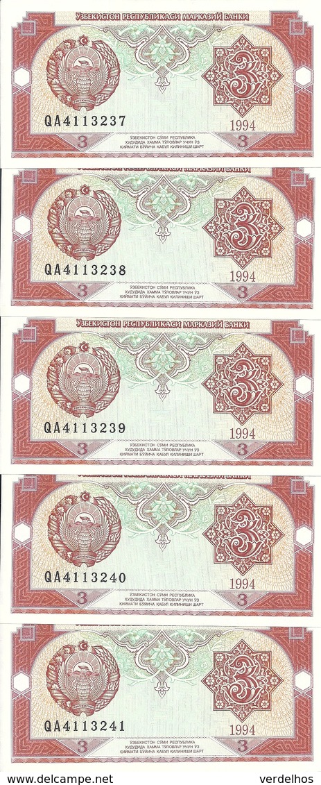 OUZBEKISTAN 3 SUM 1994 UNC P 74 ( 5 Billets ) - Ouzbékistan