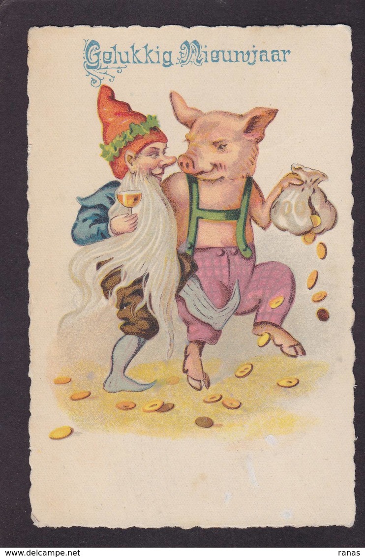 CPA Cochon Pig Position Humaine Circulé Gnome Lutin - Schweine