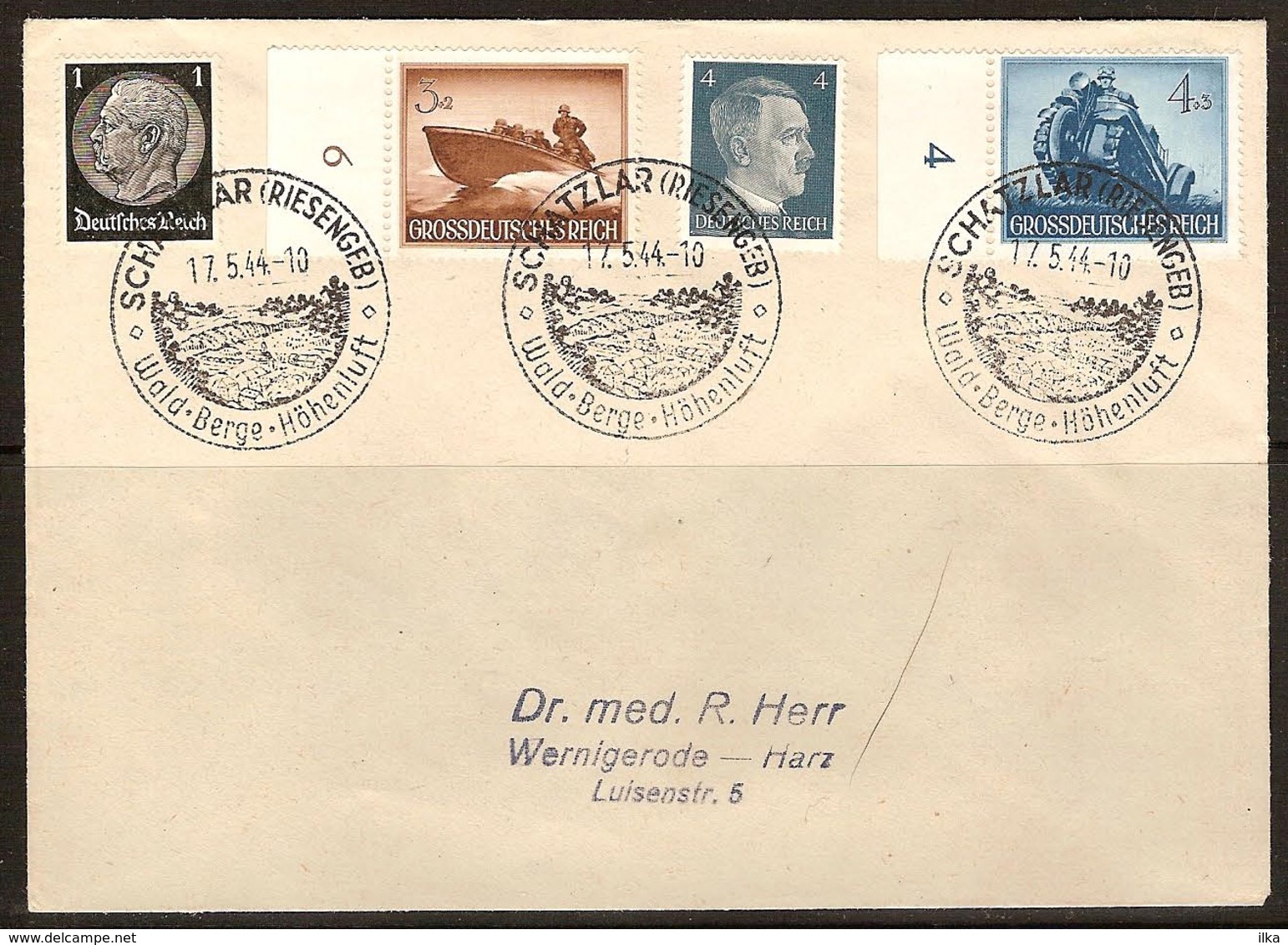 WW II - Briefumschlag Mit Sondermarke + Sonderstempel - Schatzlar (Rieseng F.B.) Wald. Berge. Höhenluft. 17/05/1944 - Covers & Documents