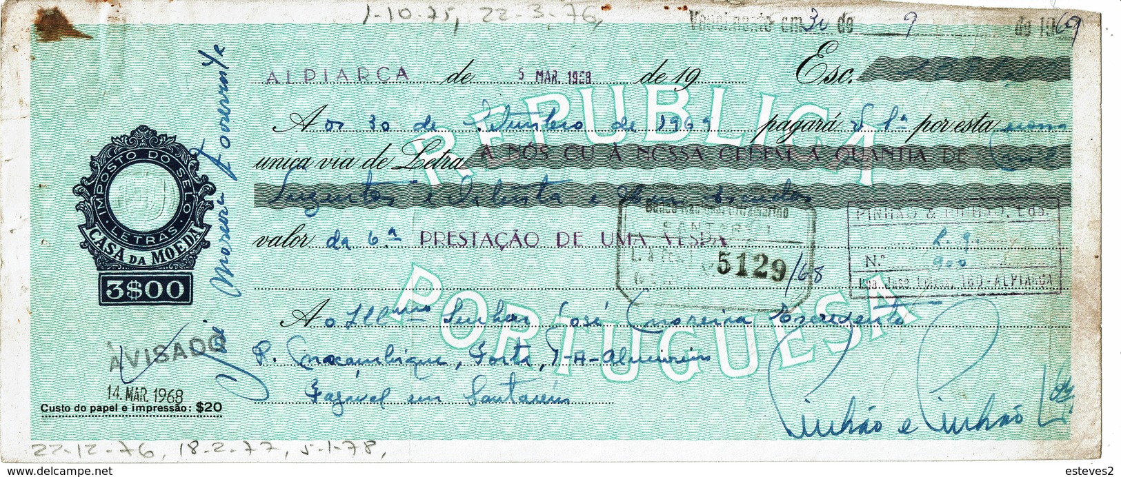 Portugal . 1969 , Letra , Bill Of Exchange , Revenue Relevant Seal 3$00 ,  Vespa Buying - Portugal