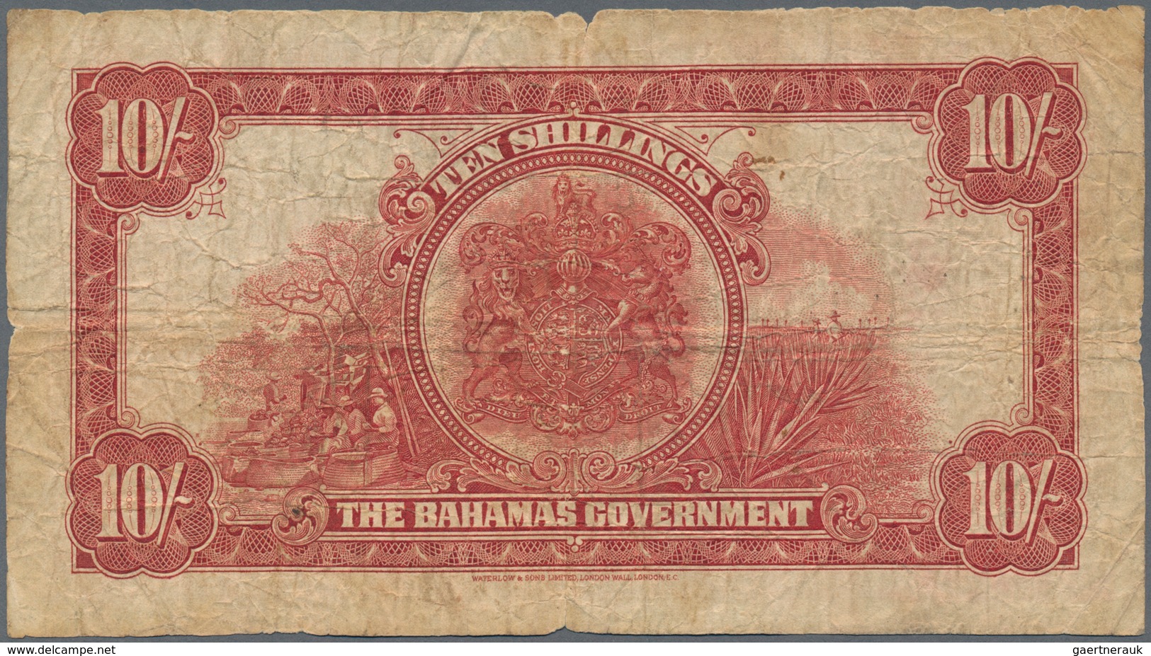 Bahamas: The Bahamas Government 10 Shillings L.1919, P.6 With Portrait Of King George V, Small Margi - Bahamas