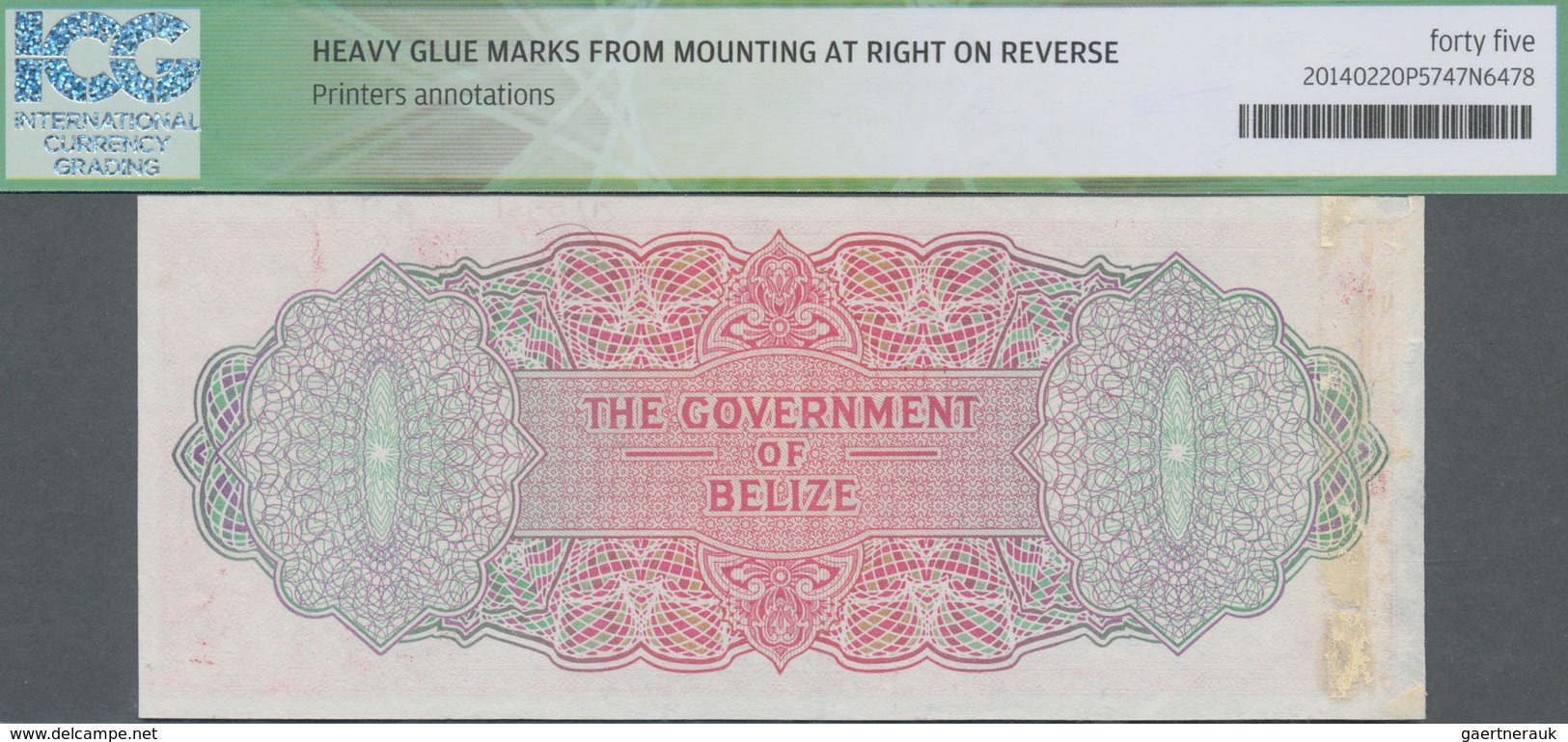 Belize: The Government Of Belize 5 Dollars 1974-76 SPECIMEN Without Serial Number And Signature, P.3 - Belize