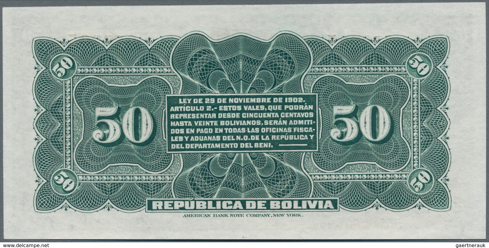 Bolivia / Bolivien: Very Nice Group With 8 Banknotes Comprising 50 Centavos 1902 P.91 (UNC), 1 Boliv - Bolivia