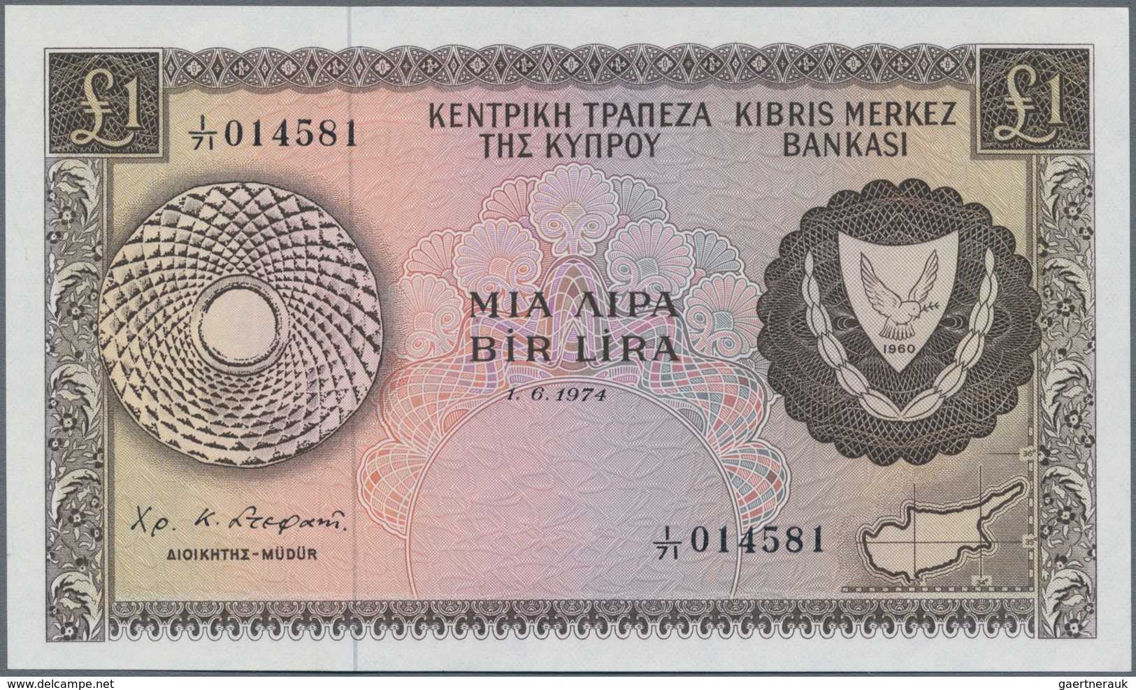 Cyprus / Zypern: 1 Pound 1974 P. 43b In UNC Condition. - Zypern