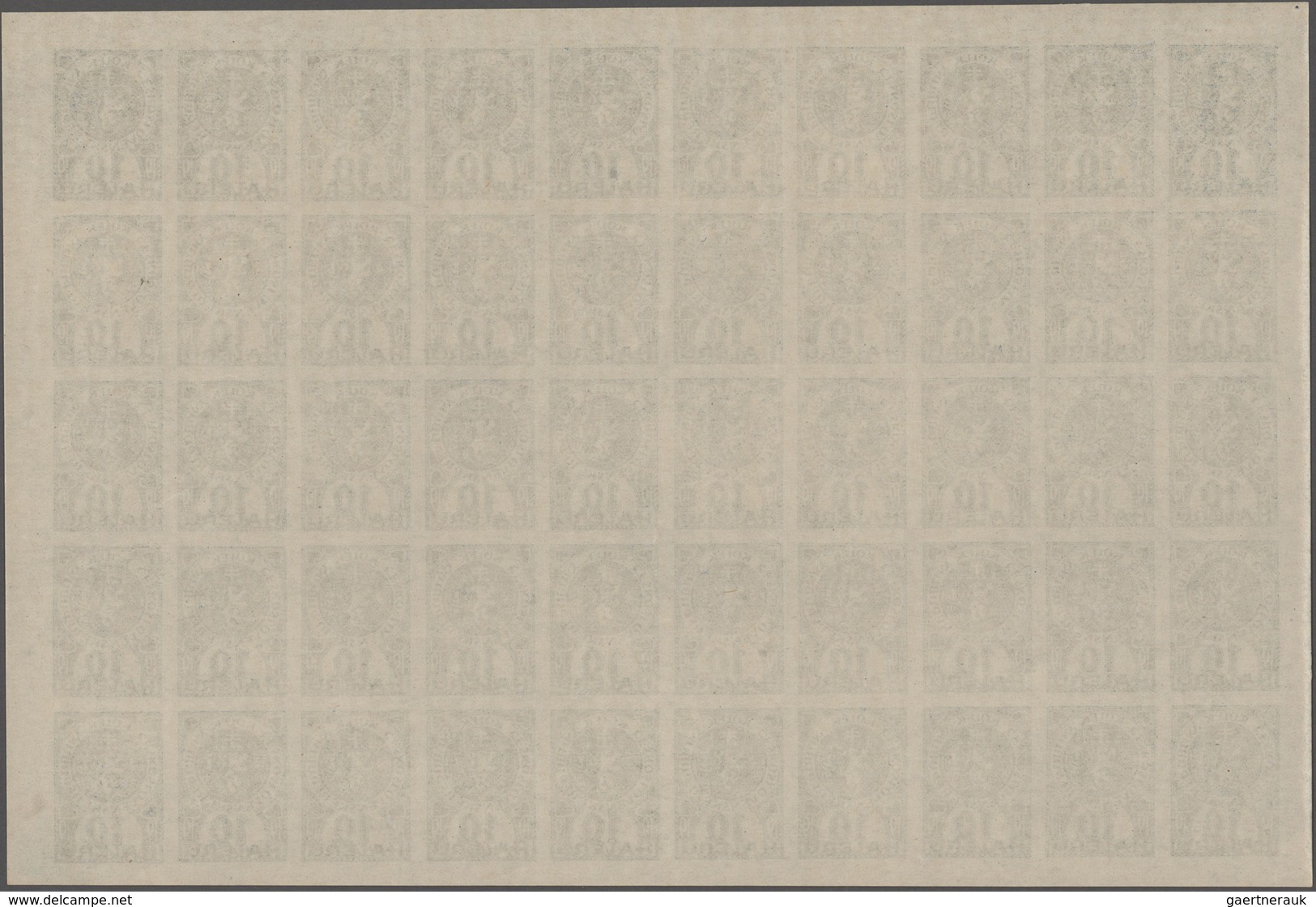 Czechoslovakia / Tschechoslowakei: Very Rare Uncut Sheet Of 50 Revenue Stamps Of 10 Haleru 1919, Sta - Tschechoslowakei