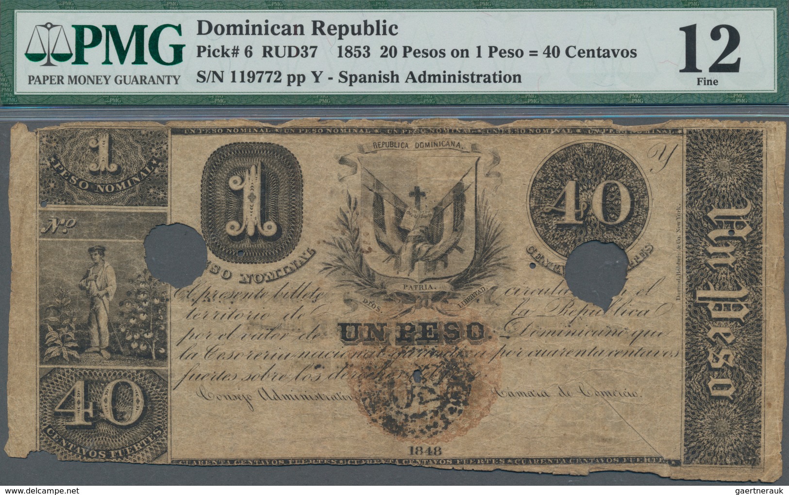 Dominican Republic / Dominikanische Republik: República Dominicana 20 Pesos On 1 Peso = 40 Centavos, - Dominicana