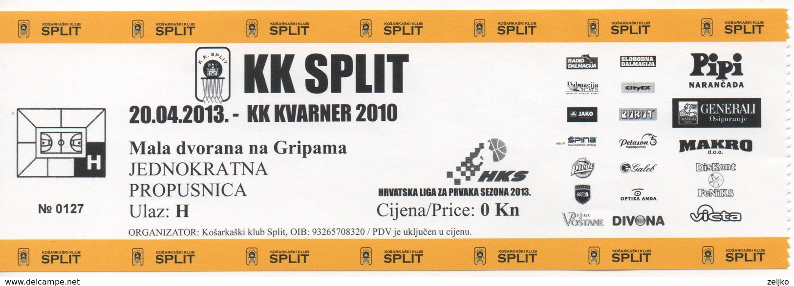 Croatia, Ticket, Basketball, National League Split - Kvarner 2010 - Tickets - Entradas