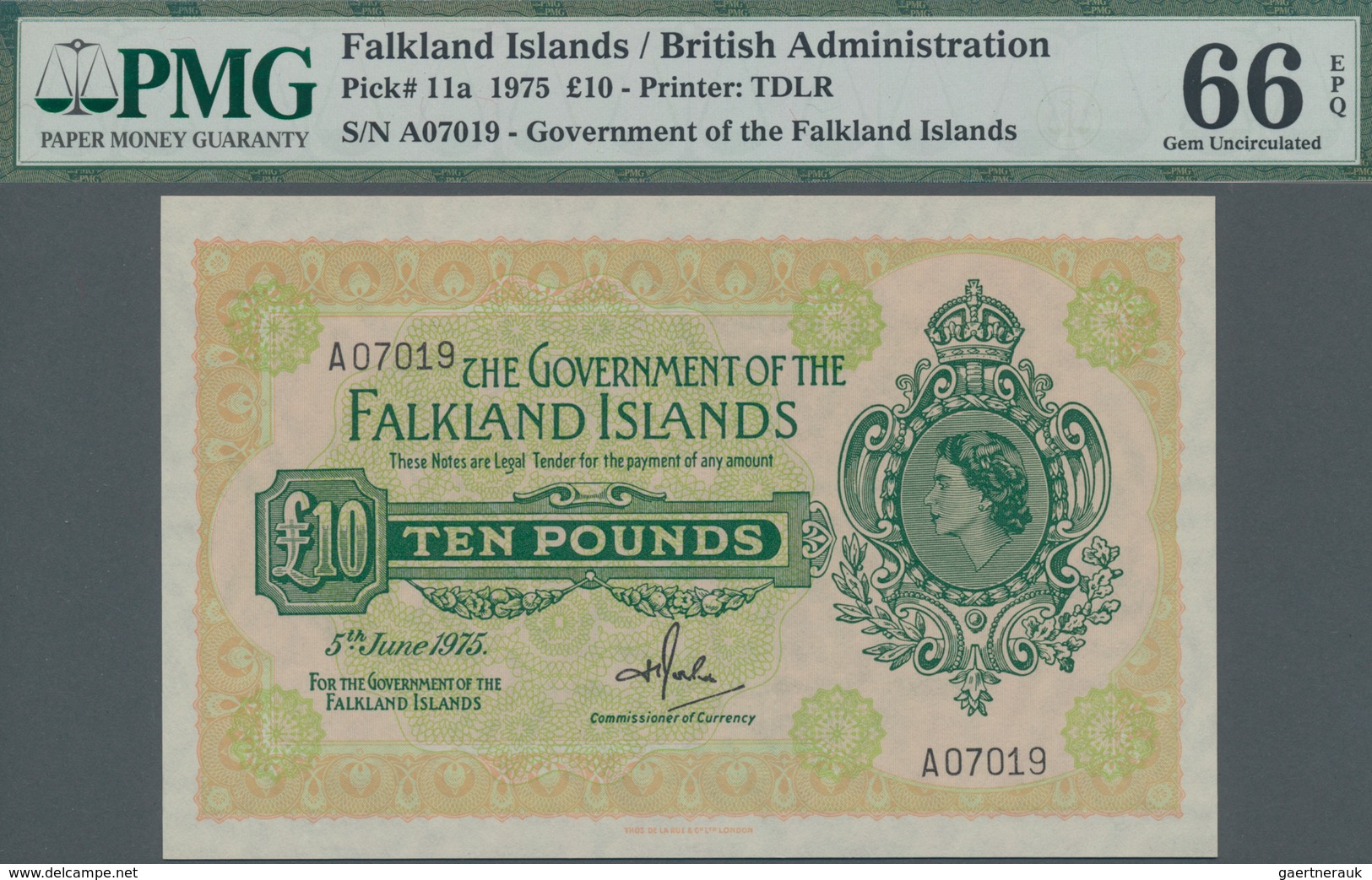 Falkland Islands / Falkland Inseln: The Government Of The Falkland Islands 10 Pounds June 5th 1975, - Islas Malvinas