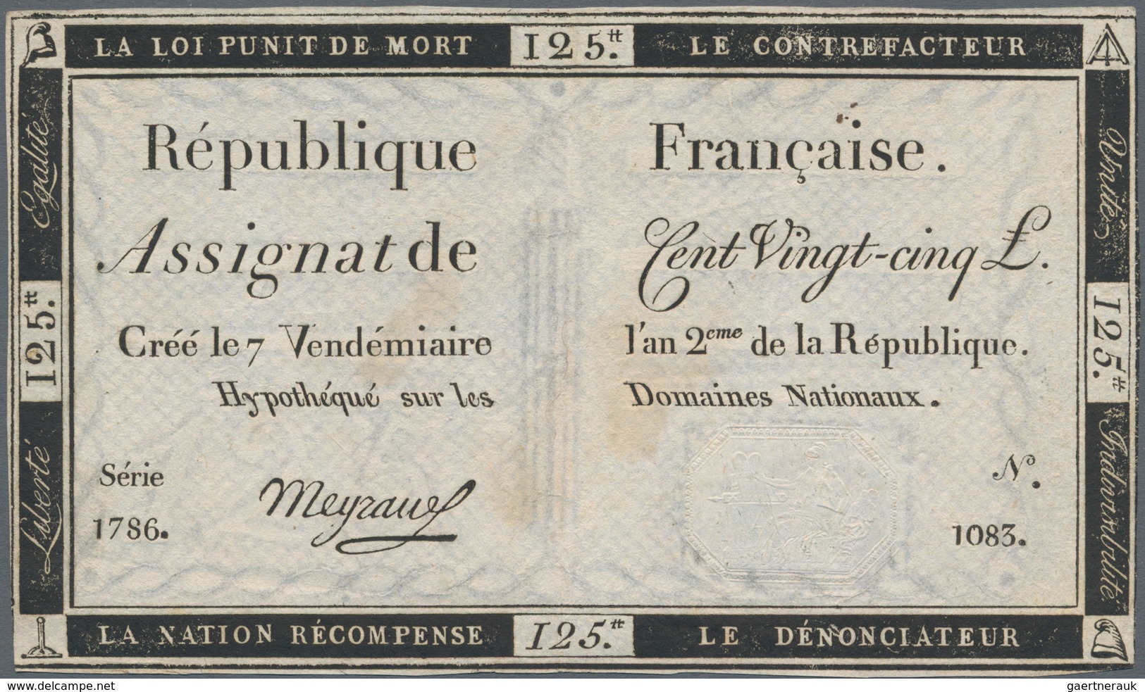 France / Frankreich: République Française Set With 4 Banknotes 125 Livres Assignat, Dated September - 1955-1959 Sobrecargados (Nouveau Francs)