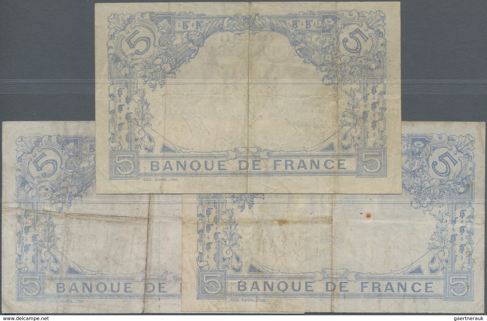 France / Frankreich: Banque De France Set With 3 Banknotes 5 Francs 1916/17, P.70 (Fay.2.36, 2.38, 2 - 1955-1959 Sobrecargados (Nouveau Francs)