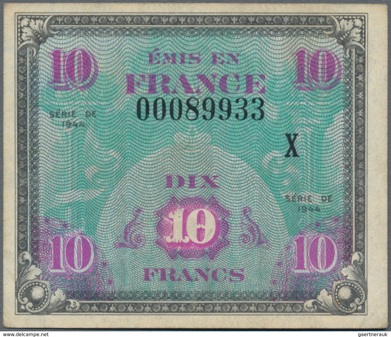France / Frankreich: Pair Of The 10 Francs 1944 Allied Forces REPLACEMENT Notes With Large Letter "X - 1955-1959 Sobrecargados (Nouveau Francs)