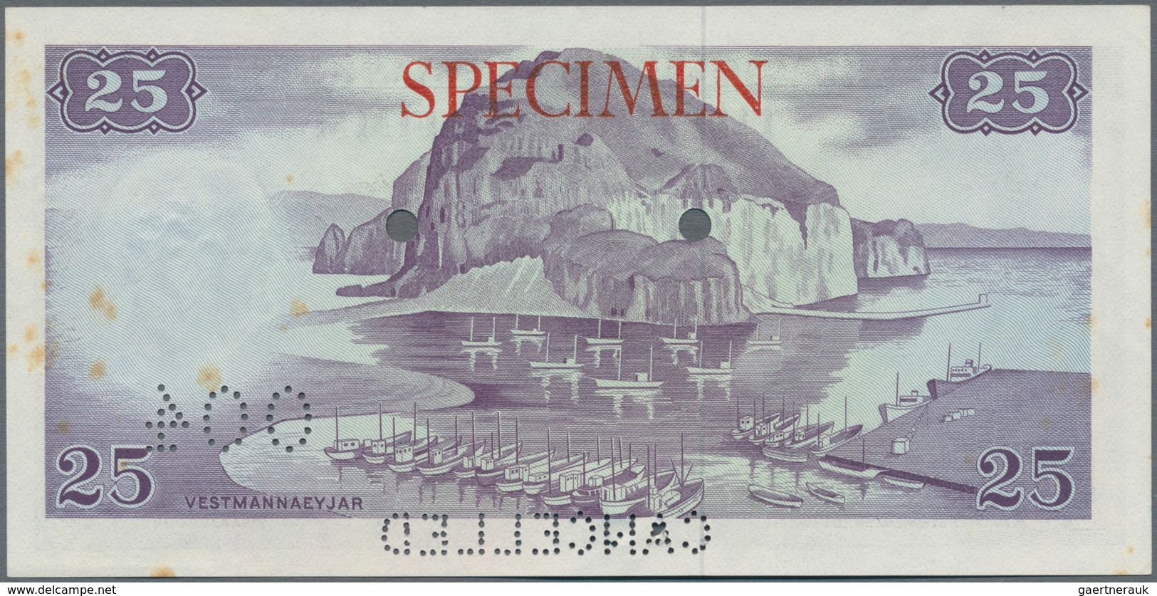 Iceland / Island: Lot 4 Specimen Banknotes: 25 Kronur 1957 Specimen P. 39s, 100 Kronur 1961 P44s, 50 - Island