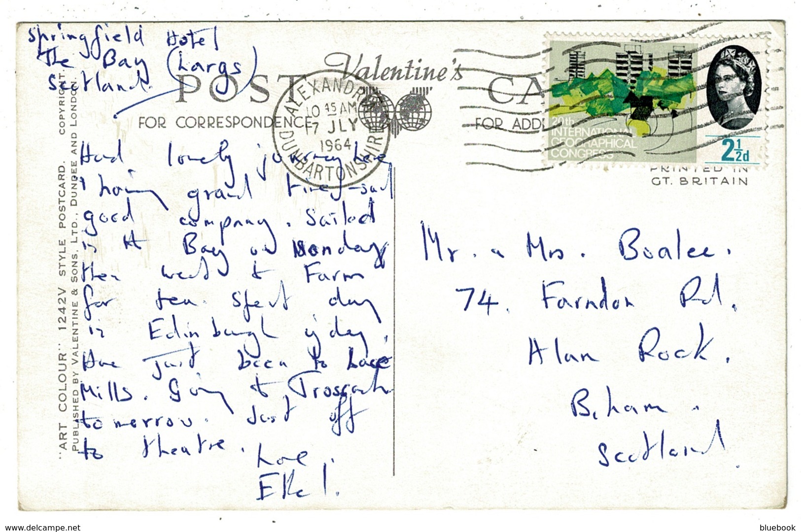 Ref 1357 -  1964 Postcard - Largs From The Pier - Scotland - Gordon Coat Of Arms & Tartan - Ayrshire