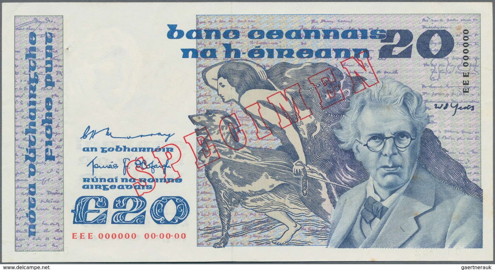 Ireland / Irland: Central Bank Of Ireland 20 Pounds 1980-92 SPECIMEN, P.73s, Almost Perfect Conditio - Ireland