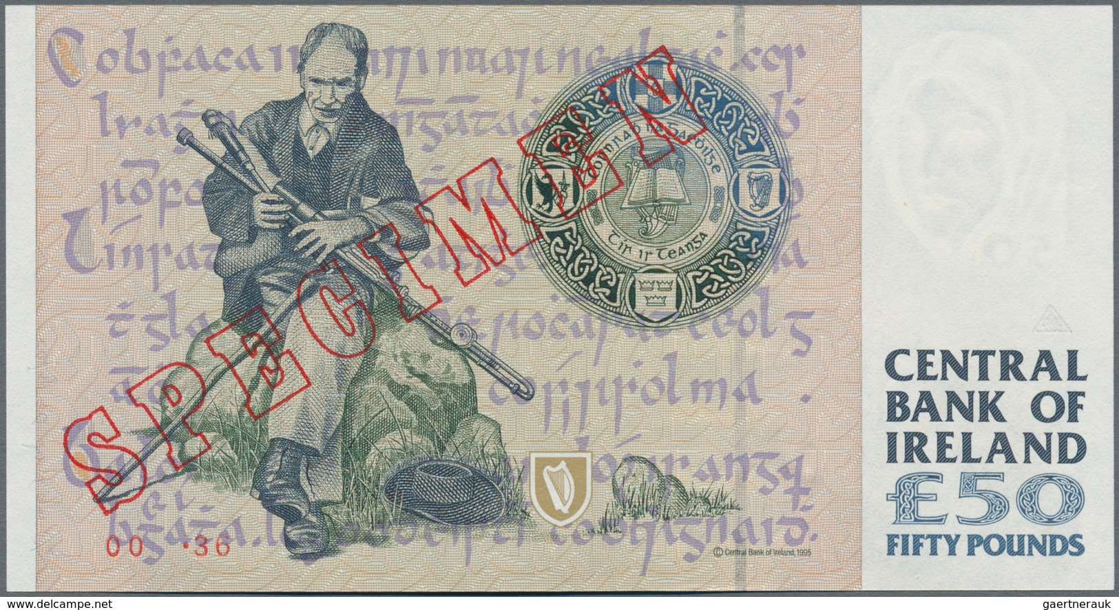 Ireland / Irland: Lot 4 Specimen Banknotes: 5, 10, 20 and 50 Pounds 1992-2001 Series, P.75s-78s, unc