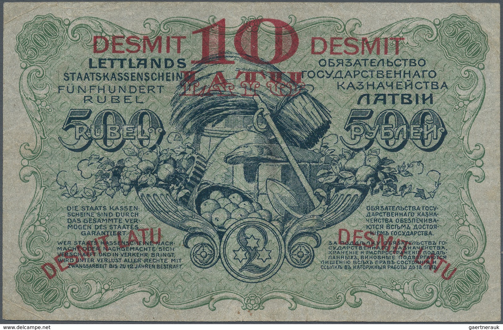 Latvia / Lettland: Latvijas Bankas 10 Latu 1920 Overprint On 500 Rubli #8, P.13, Very Popular Note I - Lettonie