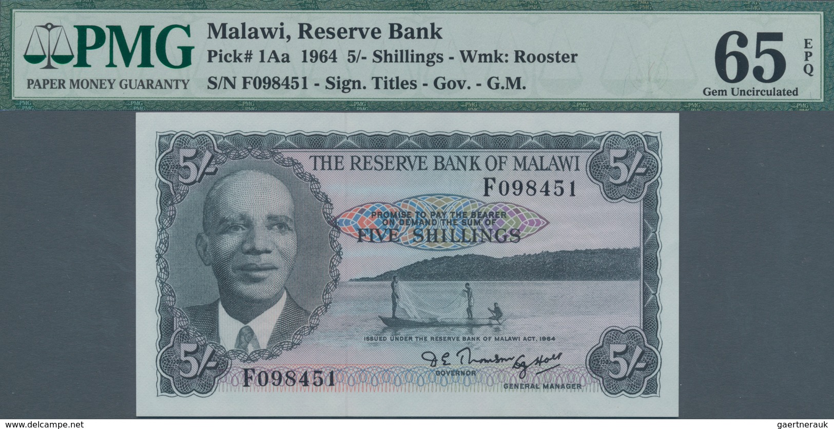 Malawi: The Reserve Bank Of Malawi 5 Shillings 1964 With Two Signatures At Lower Center, P.1Aa, Perf - Malawi