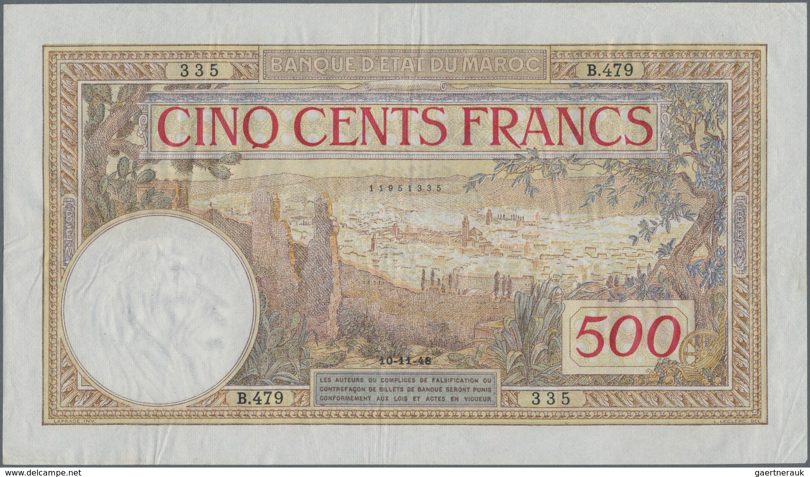 Morocco / Marokko: Banque D'État Du Maroc 500 Francs 1948, P.15b, Nice Original Shape With Crisp Pap - Morocco
