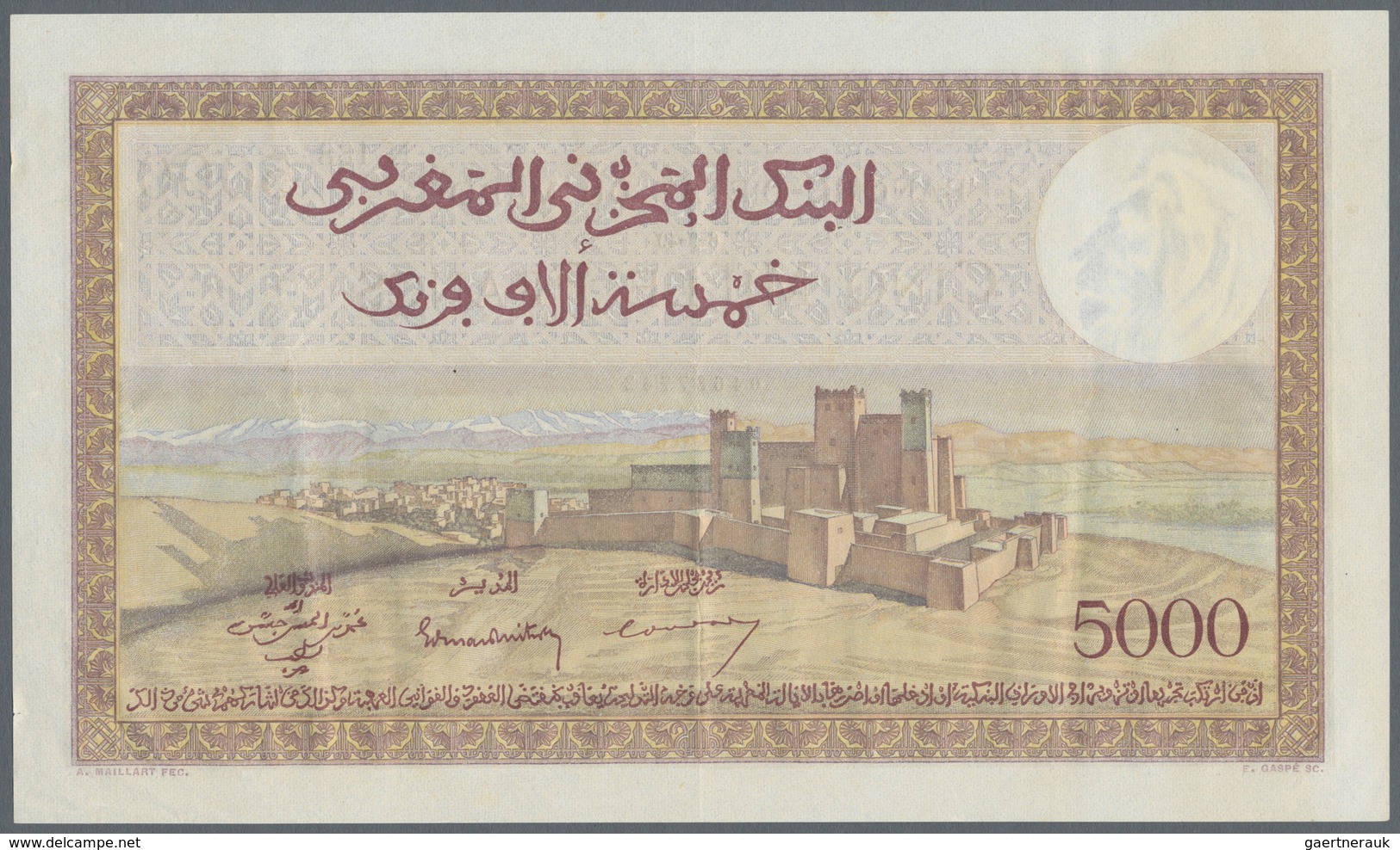 Morocco / Marokko: Banque D'État Du Maroc 5000 Francs 1949, P.23c, Excellent Condition With A Strong - Morocco