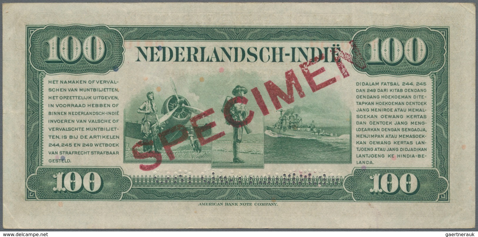 Netherlands Indies / Niederländisch Indien: Nederlandsch-Indie Muntbiljet 100 Gulden L.1943 SPECIMEN - Nederlands-Indië