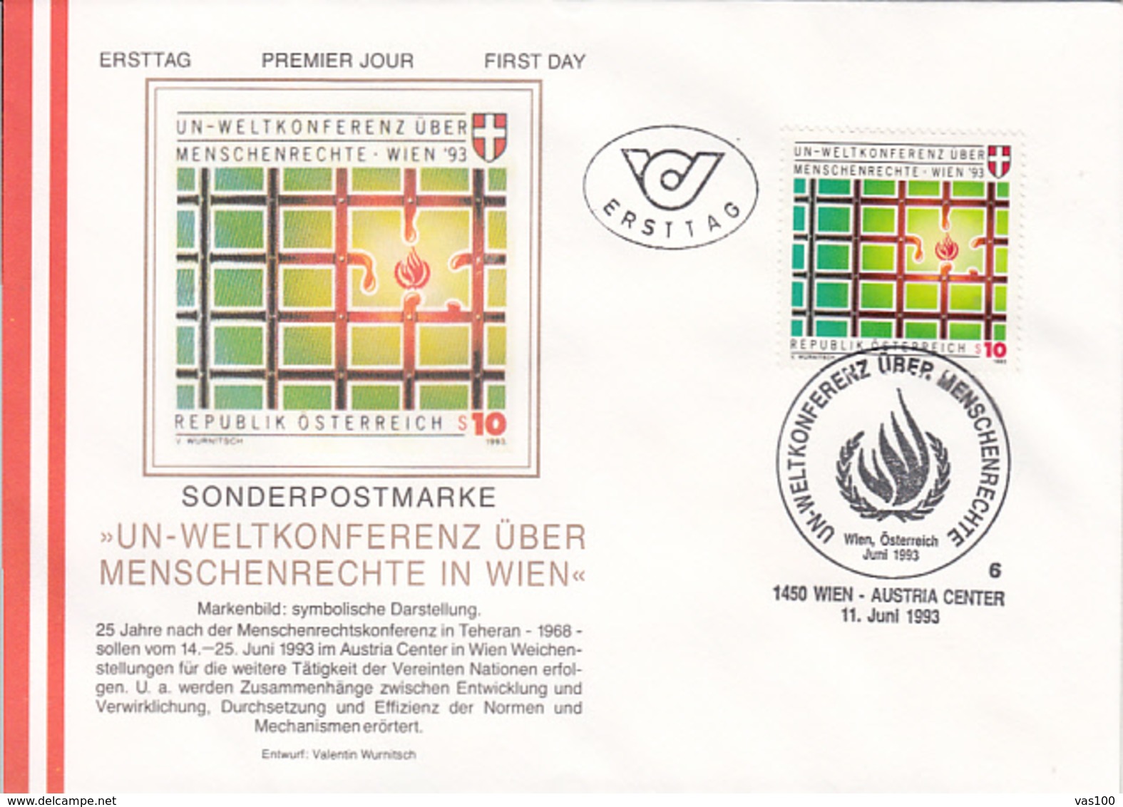 UNITED NATIONS WORLD HUMAN RIGHTS CONFERENCE IN VIENNA, COVER FDC, 1993, AUSTRIA - FDC