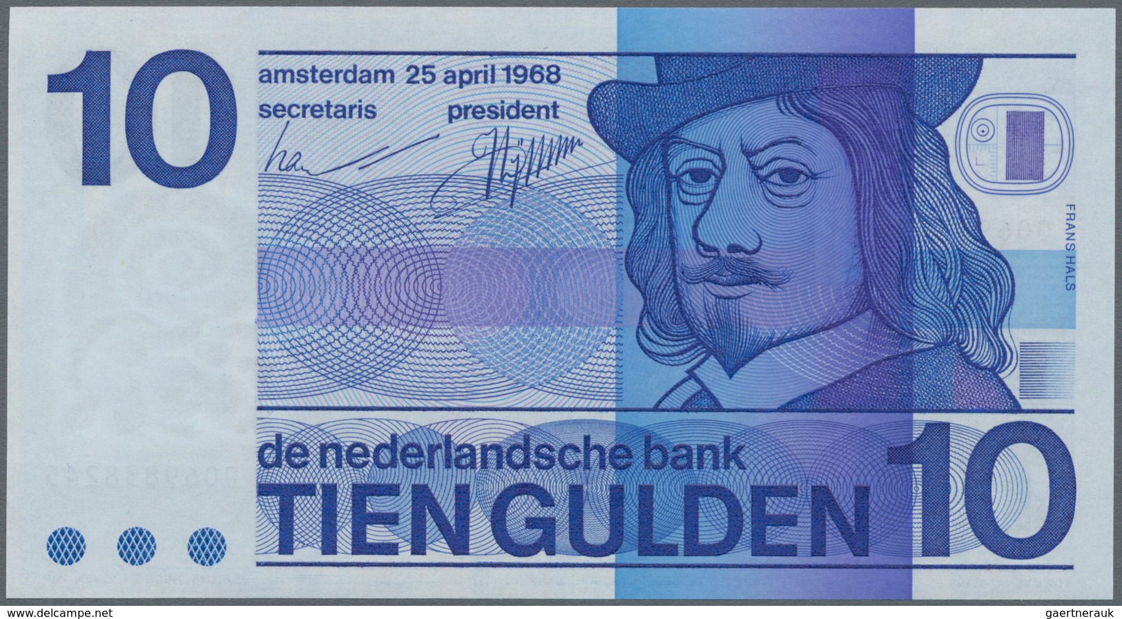 Netherlands / Niederlande: 10 Gulden 1968 With "O" In Bullseye At Upper Left On Back, P.91a In Perfe - Other & Unclassified