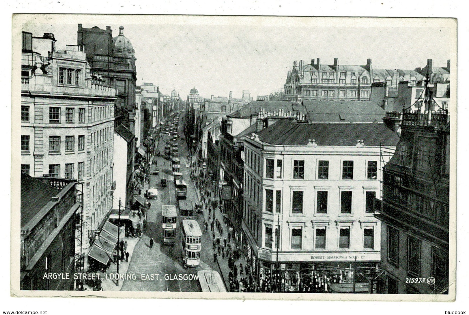 Ref 1358 - 1936 Postcard - Argyle Street With Trams - Glasgow Scotland - 1d Silver Wedding  Stamp - Lanarkshire / Glasgow
