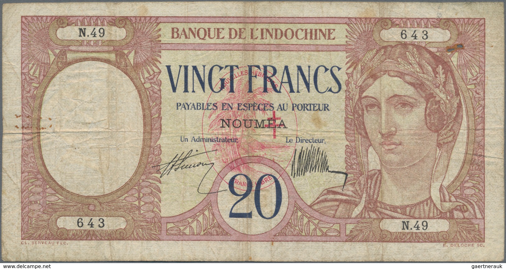 New Hebrides / Neue Hebriden: Banque De L'Indochine 20 Francs ND(1941), P.6, Still Nice With A Few R - Nieuwe-Hebriden
