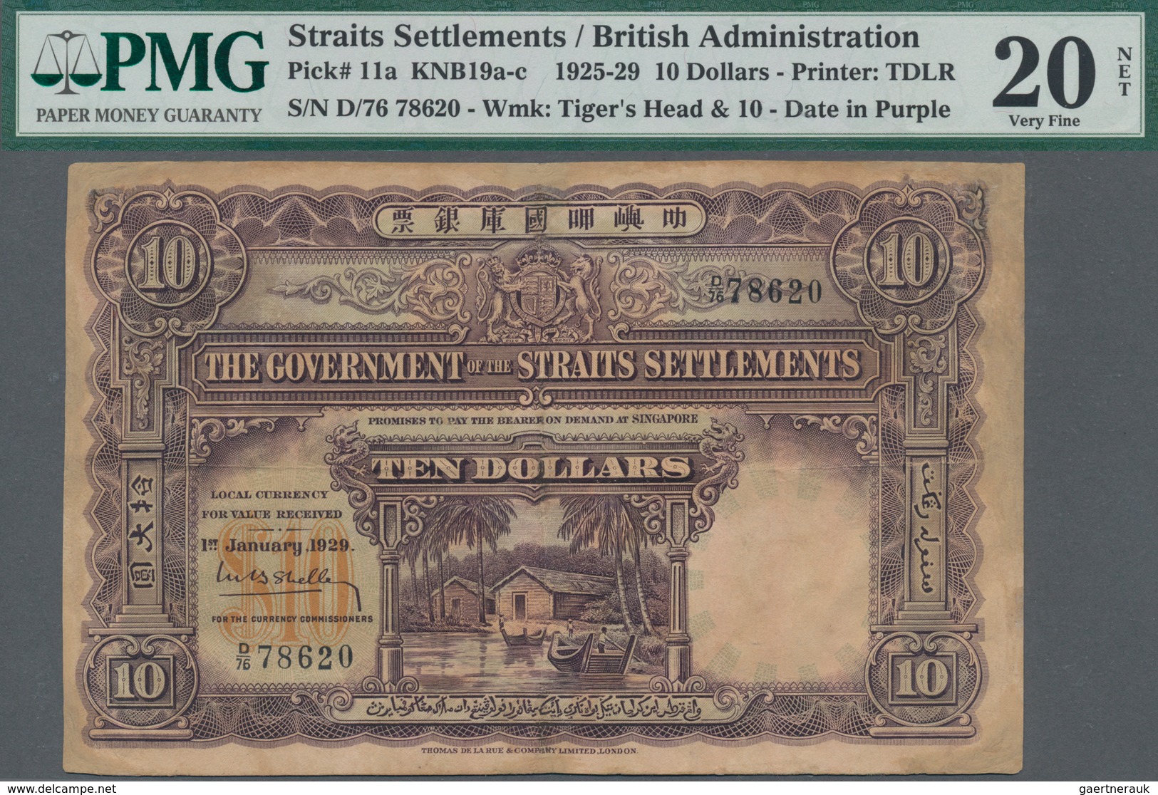 Straits Settlements: The Government Of The Straits Settlements 10 Dollars January 1st 1929, P.11a, V - Malaysie