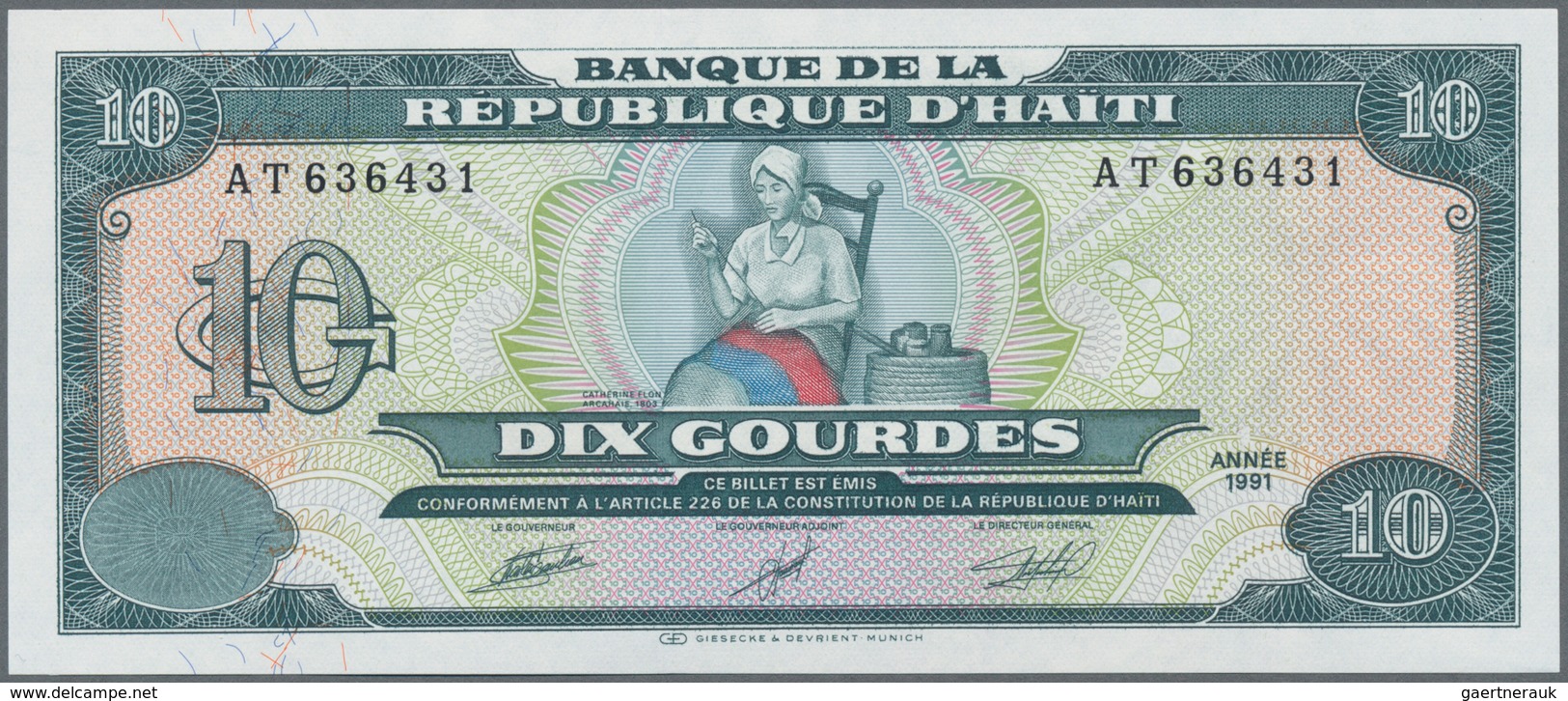 Haiti: Huge Lot With 960 Banknotes Containing 150x 1 Gourde P.259, 60x 2 Gourdes P.260, 50x 5 Gourde - Haïti