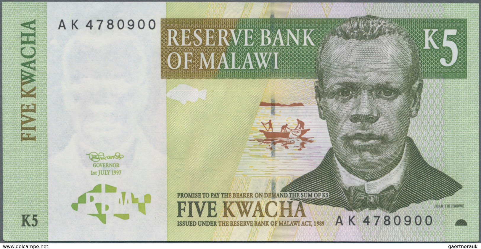 Malawi: Giant lot with 3498 banknotes comprising 100x 5 Kwacha P.36a, 1206x 20 Kwacha P.57, 63a,b,c,