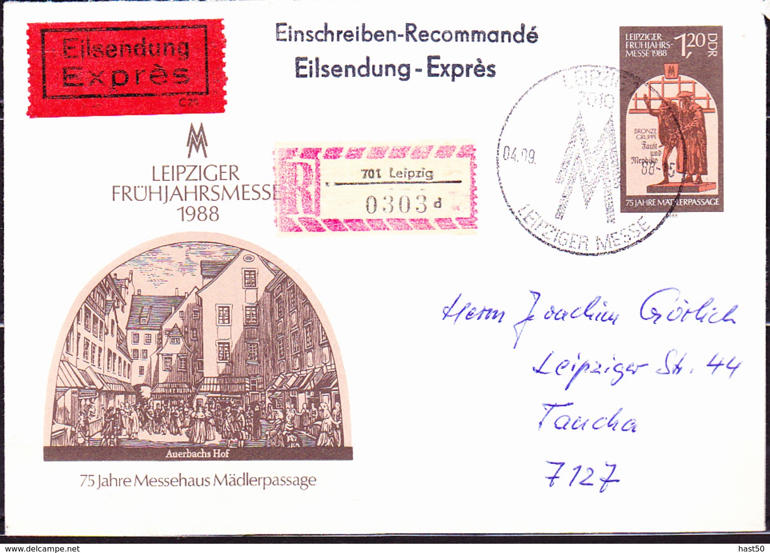 DDR GDR RDA - Sonderumschlag LPz Frühjahrsmesse  (MiNr: U 8 ) 1988 - Gebraucht Portogerecht - Enveloppes - Oblitérées