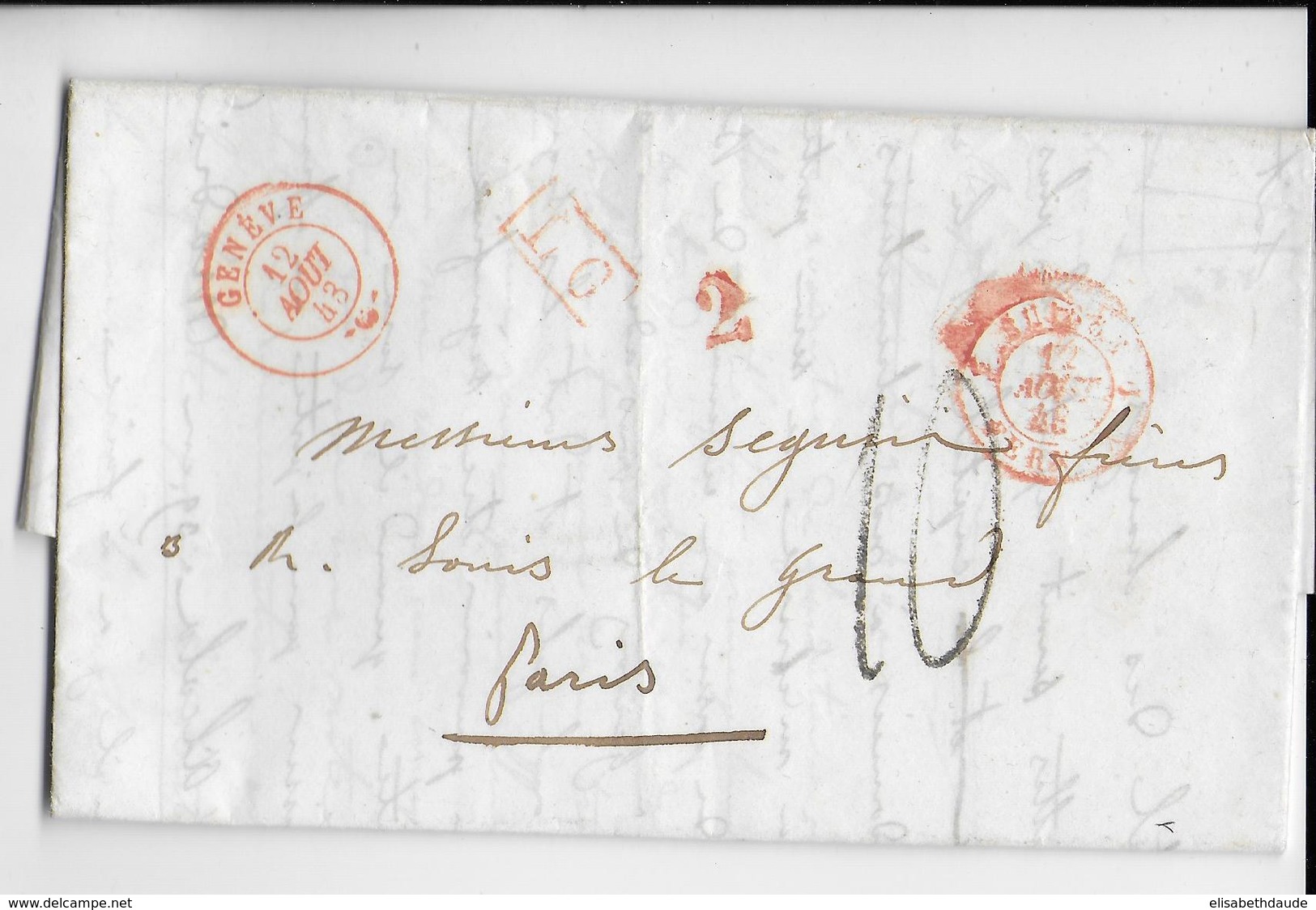SUISSE - 1843 - LETTRE De GENEVE => PARIS Avec ENTREE Par FERNEX - Poststempel