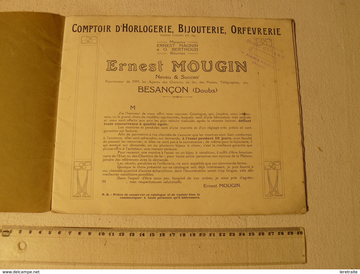 Catalogue Comptoir D'Horlogerie, Bijouterie Orfèvrerie. E. Mougin & O. Berthoud. Henri Girard. Besançon. Vers 1920. De 3 - Montres Bijoux