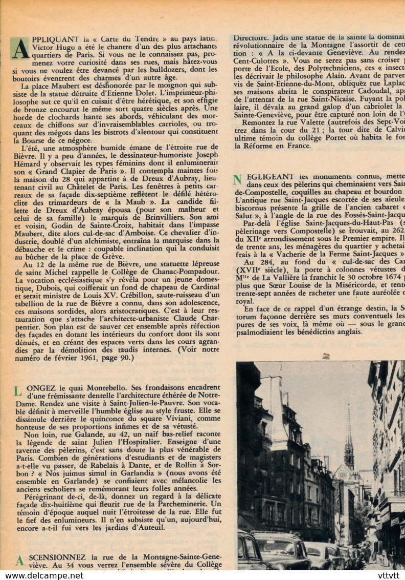 1962 : Document, MONTAGNE SAINTE-GENEVIÈVE, Eglises, Rue Frédéric-Sauton, Place Maubert, Rue Monge, Et Des Bernardins.. - Ohne Zuordnung