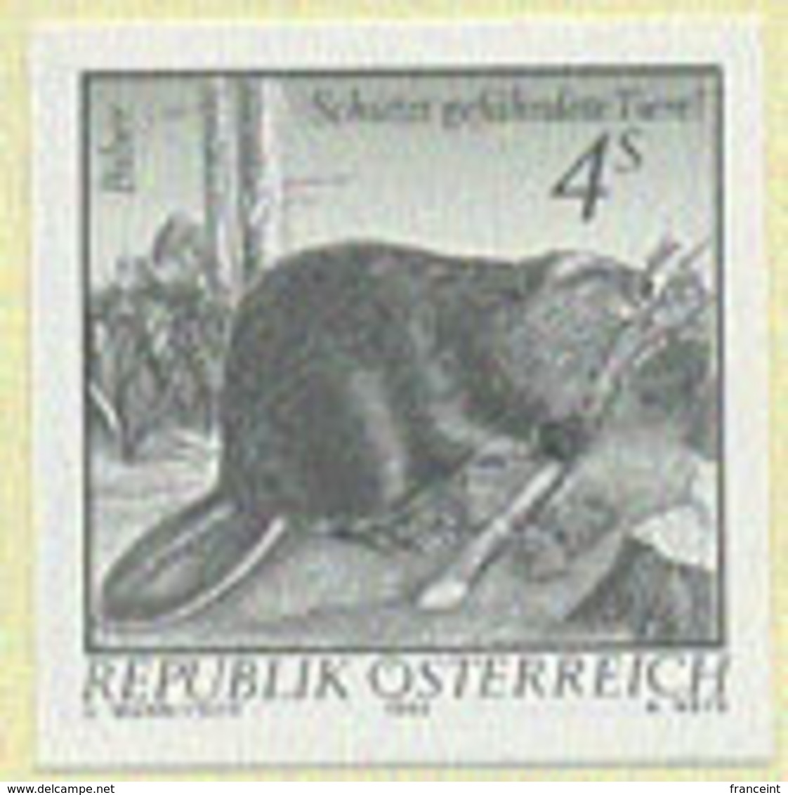 Austria (1982) Beaver.  Black Print.  Scott No 1222, Yvert No 1547.  Endangered Species. - Proofs & Reprints
