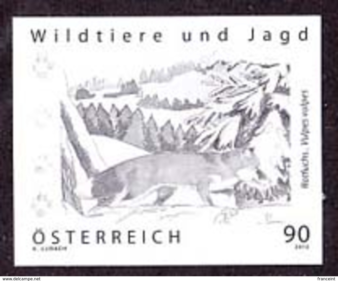 AUSTRIA (2012) Red Fox. Black Print. Wildlife And Hunting Series - Proofs & Reprints