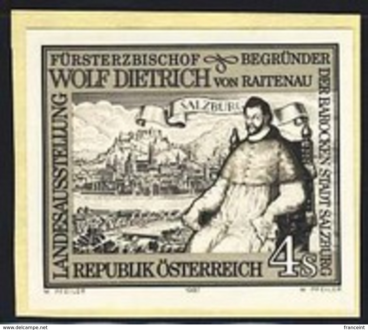 AUSTRIA (1987) Prince Archbishop Von Raitenau. View Of Salzburg. Black Print.  Scott No 1397, Yvert No 1713. - Proofs & Reprints