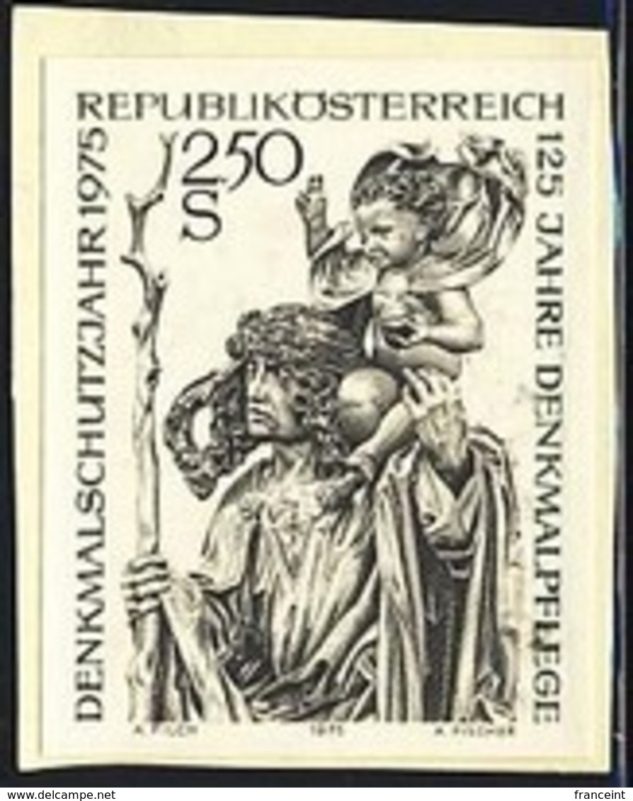 AUSTRIA (1975) St. Christopher. Black Print. Scott No 1011, Yvert No 1307. European Architectural Heritage Year. - Proeven & Herdruk